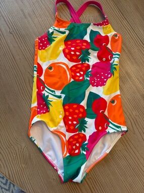 Boden Girls Pink Strappy Fruit Print Swimsuit size 8/9